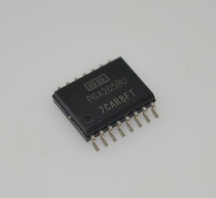 تقویت‌کنندهٔ قابل برنامه‌ریزی PGA205BU با محدودهٔ بهره ۱ تا ۱۰۰۰ برابر، پهنای باند ۱ مگاهرتز، تغذیهٔ ۱۸± ولت، خطای بهره ۰.۰۱٪، DIP-16، دمای کارکرد ۴۰- تا ۸۵+ درجهٔ سانتی‌گراد