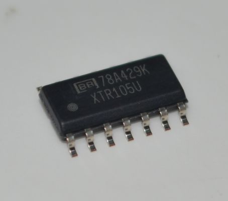 فرستنده حلقه جریان دقیق XTR105U 4-20mA با خطی‌سازی تحریک سنسور RTD، عملکرد 2 سیمه، رگولاتور 5 ولت، سازگاری 60 ولت، دقت 0.1٪ و منبع تغذیه گسترده 7.5-36 ولت در بسته SO-14