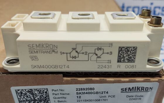 SKM400GB12T4 1200V 400A ماژول دوگانه IGBT TRENCHSTOP TM IGBT4 VCE پایین ((sat) 1.75V 10μs SC قابلیت CAL دیود کم از دست رفتن سوئیچینگ SEMITRANS3 UL گواهینامه برای درایوهای قدرت بالا